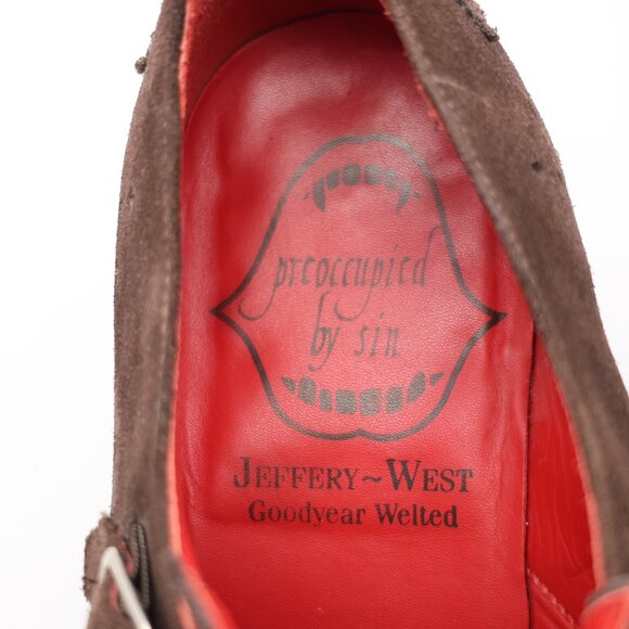 Jeffery West Double Monk Strap Men's UK 10 US 11 Brown Suede Cap Toe Dress Shoes - Picture 10 of 12